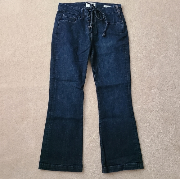 Frame Denim Le Crop Mini Boot Flare Cropped Jeans Lace Up Blue 26 - Picture 4 of 8